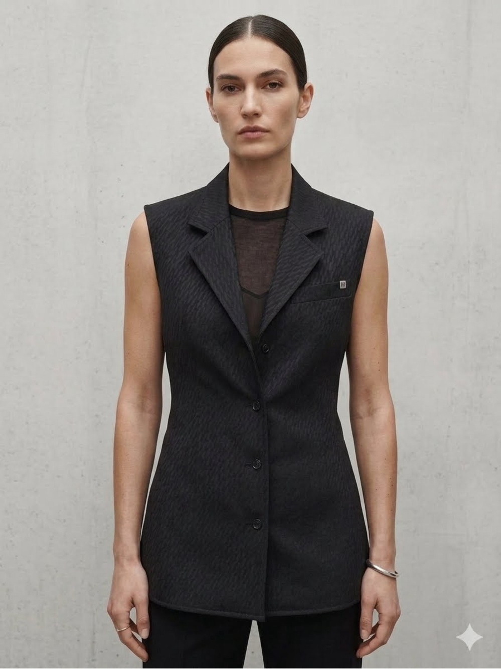 NWT Helmut Lang Black Modest Jacquard Vest Logo Monogram Blazer Top Size 2 Wool